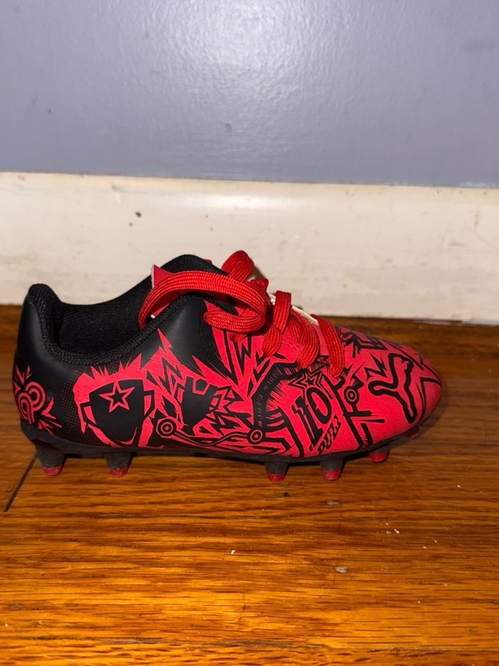 Puma Kids Red and Black Graphic Soccer Cleats